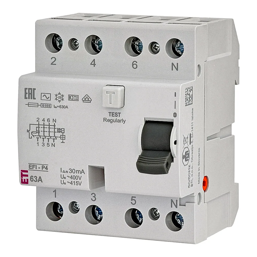 Реле диференційне (ПЗВ) 4р EFI-P4 63/0,03 тип AC (10kA), ETI 2061613
