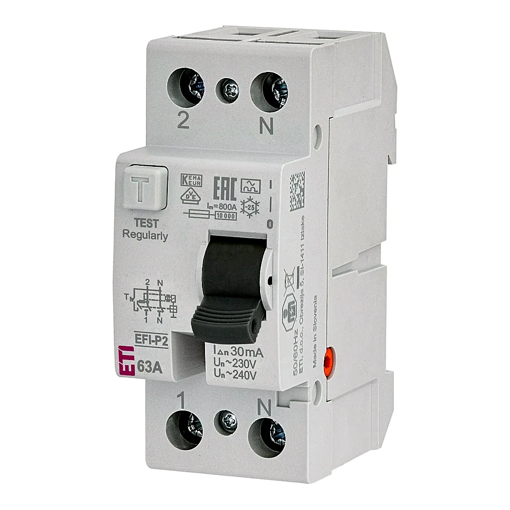 Реле диференційне (ПЗВ) 2р EFI-P2 63/0,03 тип A (10kA), ETI 2061113