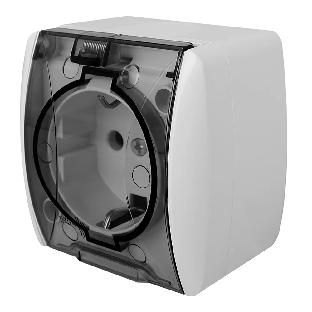 Розетка E.NEXT e.aqua.1231.grt з з/к для зовнішнього монтажу IP54 кришка прозора s035058