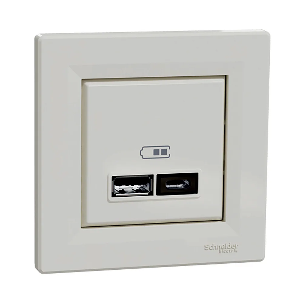 Розетка "Asfora" USB тип А+С 2,4 А, кремова EPH2700323