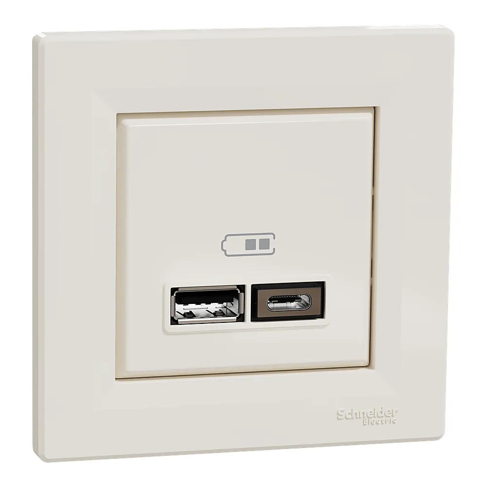 Розетка Asfora USB тип А+С 2,4 А кремова Schneider Electric EPH2700323