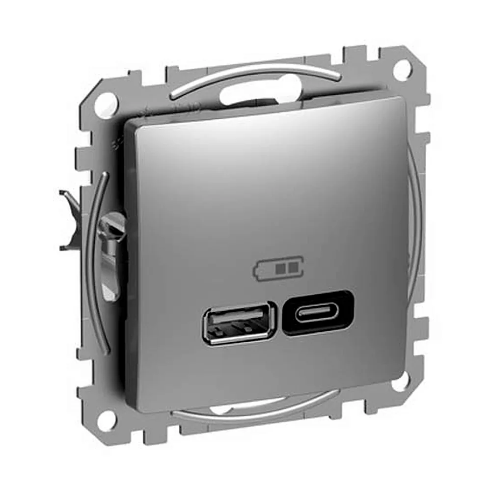 Розетка USB тип A+C (45 Вт) SE Sedna Design алюміній SDD113404