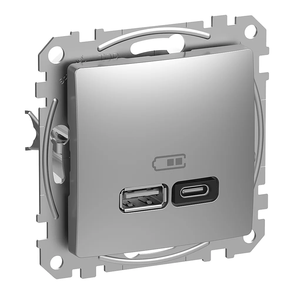 Розетка USB тип A+C 45 Вт Sedna Design алюміній Schneider Electric SDD113404