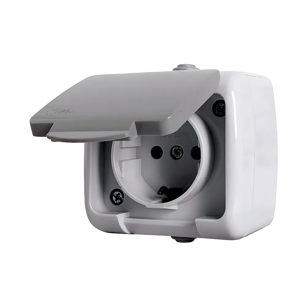 Розетка E.AQUA 1-постова з заземленням IP54 сіра E.NEXT s035066