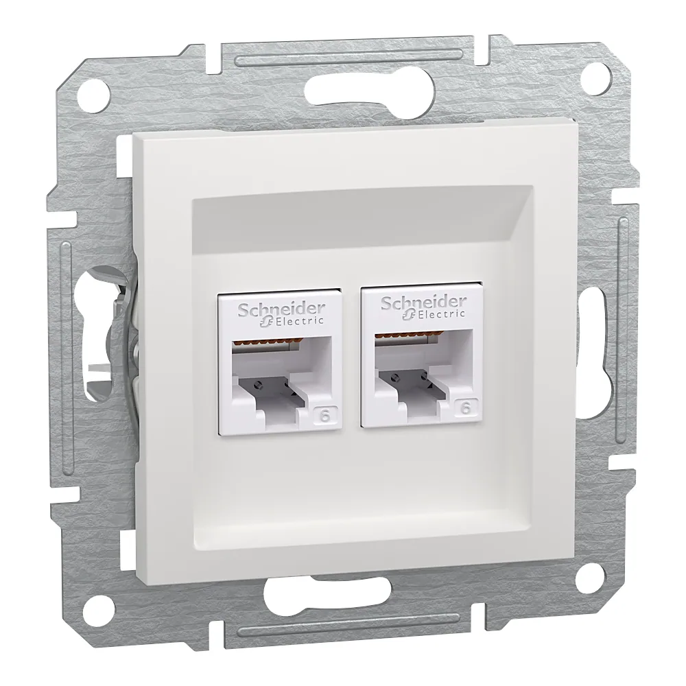 Розетка RJ45 подвійна тип UTP категорія 6 біла Asfora без рамки Schneider Electric EPH4870121