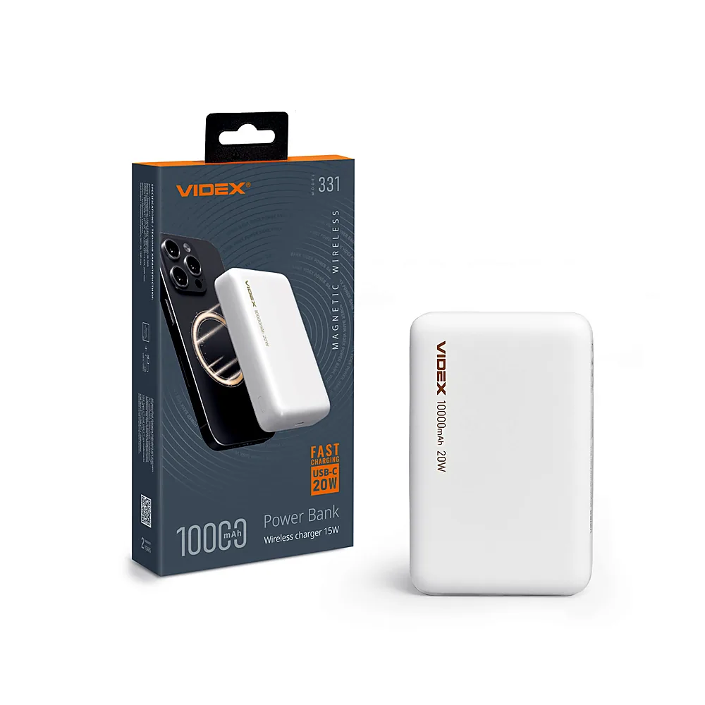 Повербанк з бездротовою зарядкою 10000mAh VIDEX VPB-331 PD20W White VPB-331-W