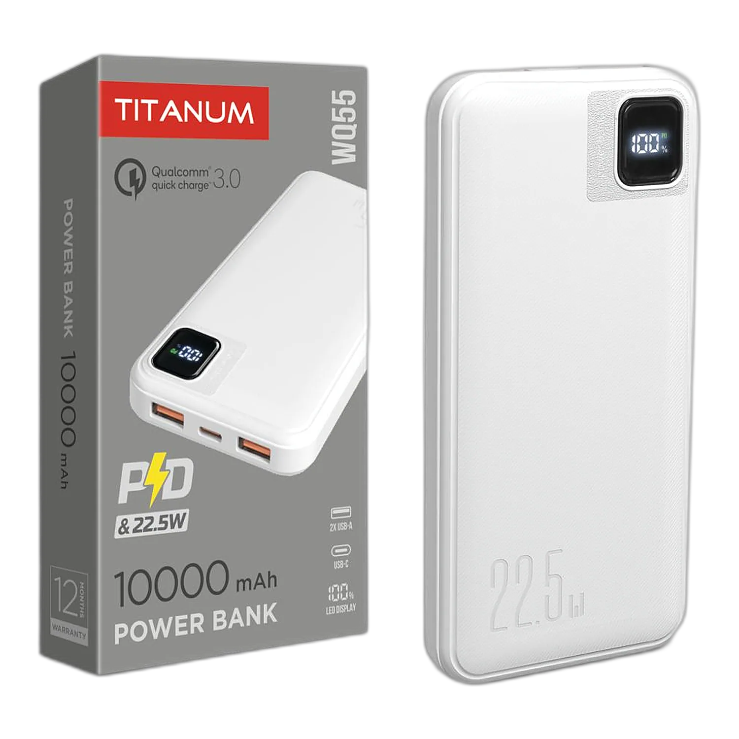 Повербанк 10000mAh TITANUM WQ55 22.5W White TPB-WQ55-W