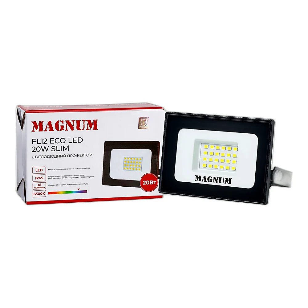 Світлодіод.прожектор_MAGNUM_FL12 ECO LED 20Вт slim_черн. 6500К_IP65_ 90022011