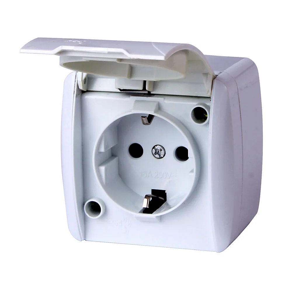 Розетка E.NEXT e.aqua.1231.gr з заземленням IP54 кришка біла s035056