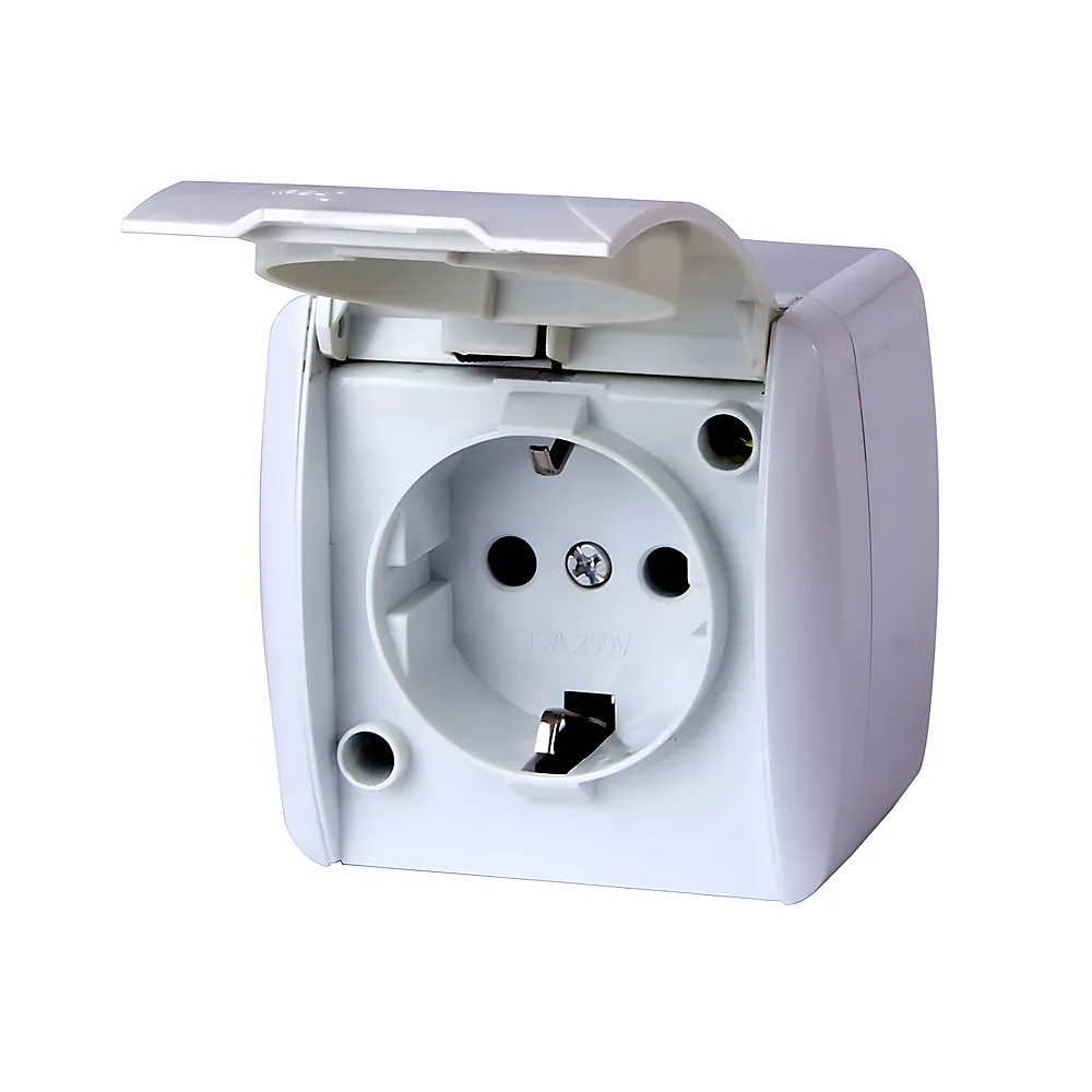 Розетка e.aqua.1231.gr з заземленням IP54 кришка біла E.NEXT s035056