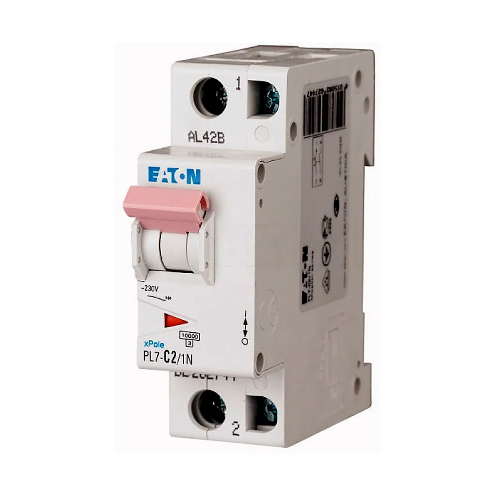 Автоматичний вимикач PL7-C2/1N, 1+N пол. 2А 10кА х-ка С, Eaton (Moeller)