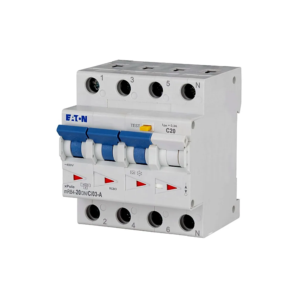 Диференційний автомат mRB4-20/3N/C/03-A, 3Р+N 20/0,3А 4,5кА х-ка С, Eaton (Moeller)