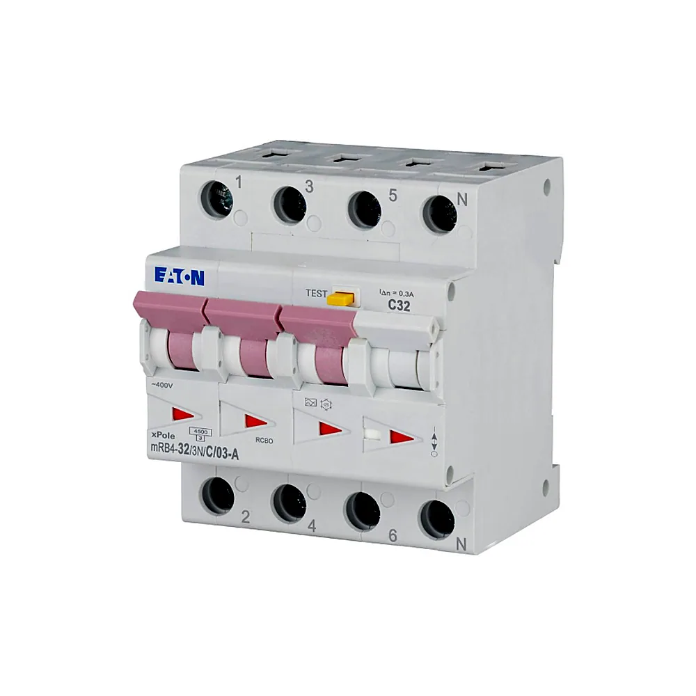 Диференційний автомат mRB4-32/3N/C/03-A, 3Р+N 32/0,3А 4,5кА х-ка С, Eaton (Moeller)