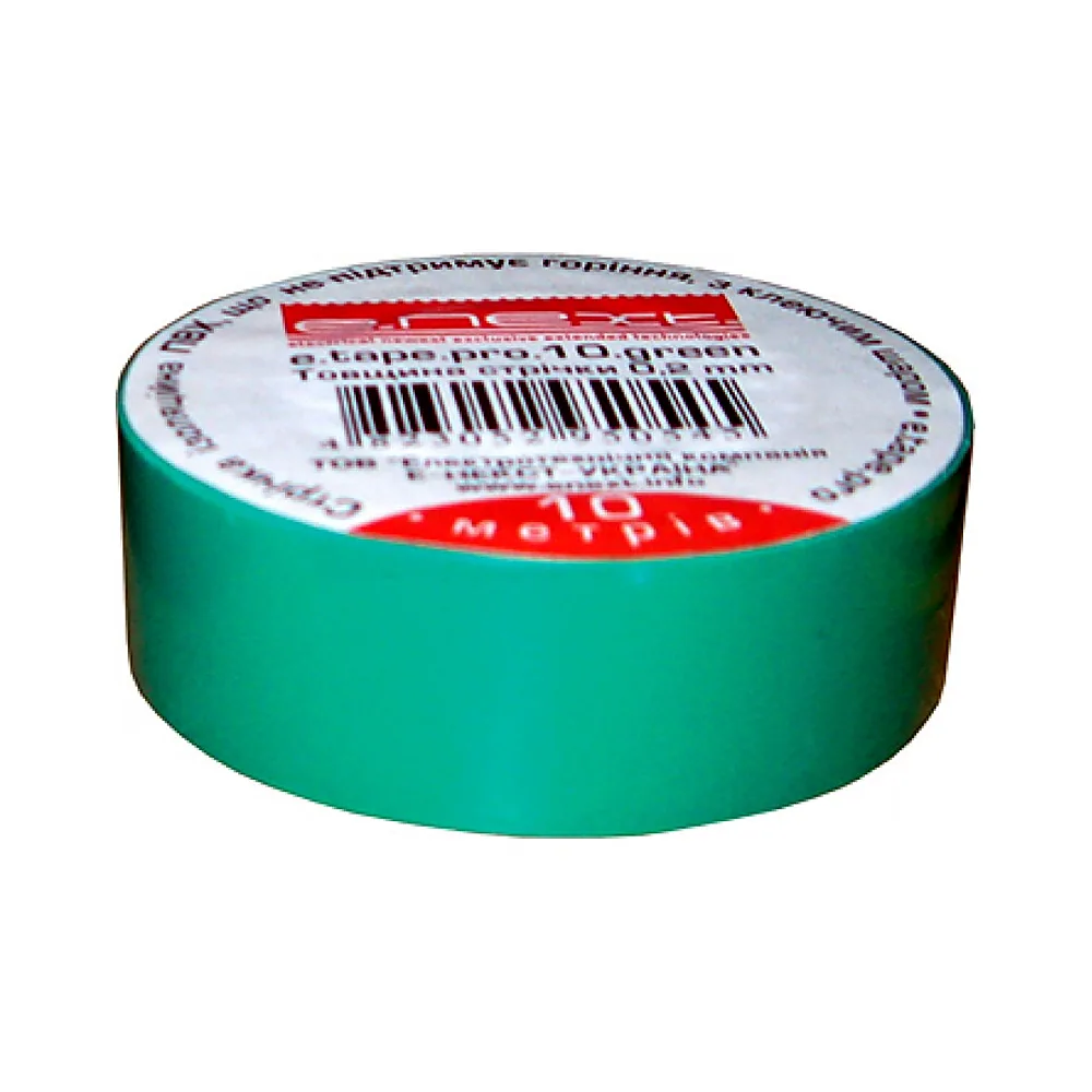 Ізолента e.tape.pro.10.green із самозатухаючого ПВХ, зелена (10м)