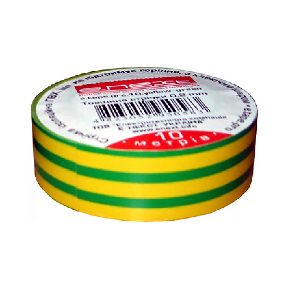 Ізолента e.tape.pro.10.yellow-green із самозатухаючого ПВХ, жовто-зелена (10м)
