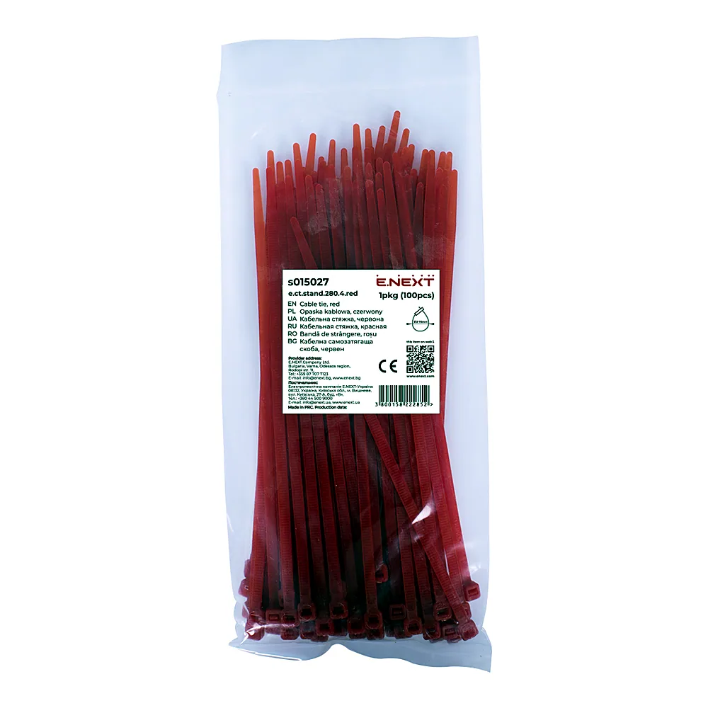 Кабельна стяжка e.ct.stand.280.4.red (100шт), червона