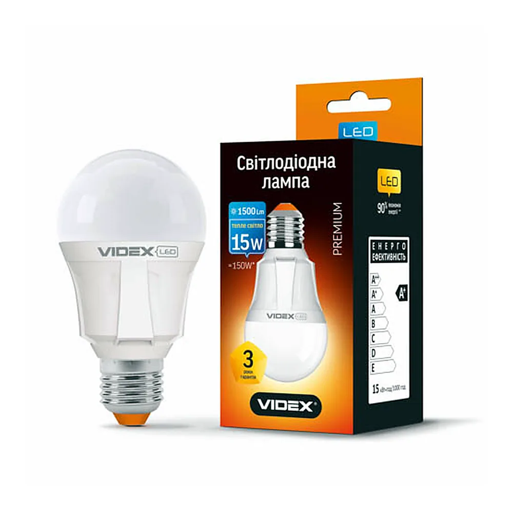 LED лампа VIDEX A60 15W E27 3000K 220V