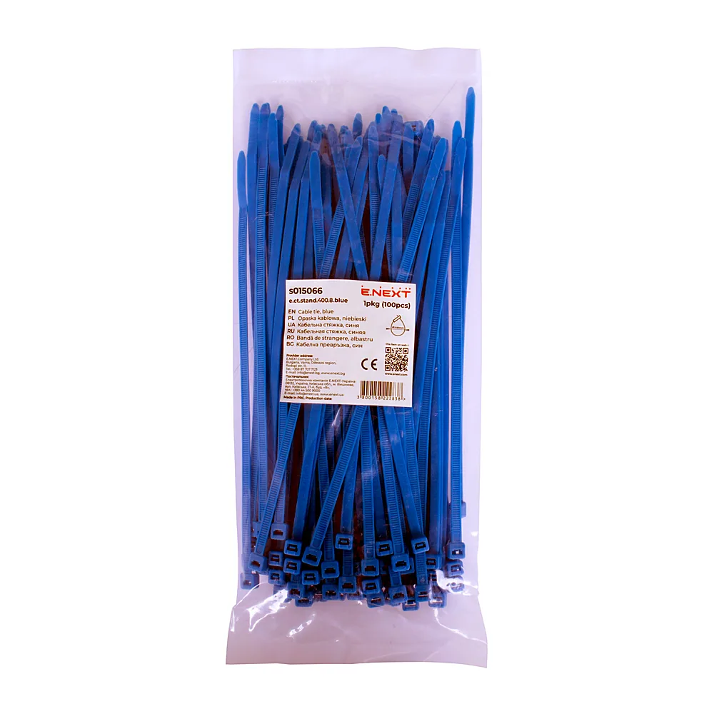 Кабельна стяжка e.ct.stand.400.8.blue (100шт), синя