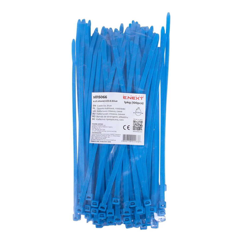 Кабельна стяжка e.ct.stand.400.8.blue синя (100 шт) E.NEXT s015066