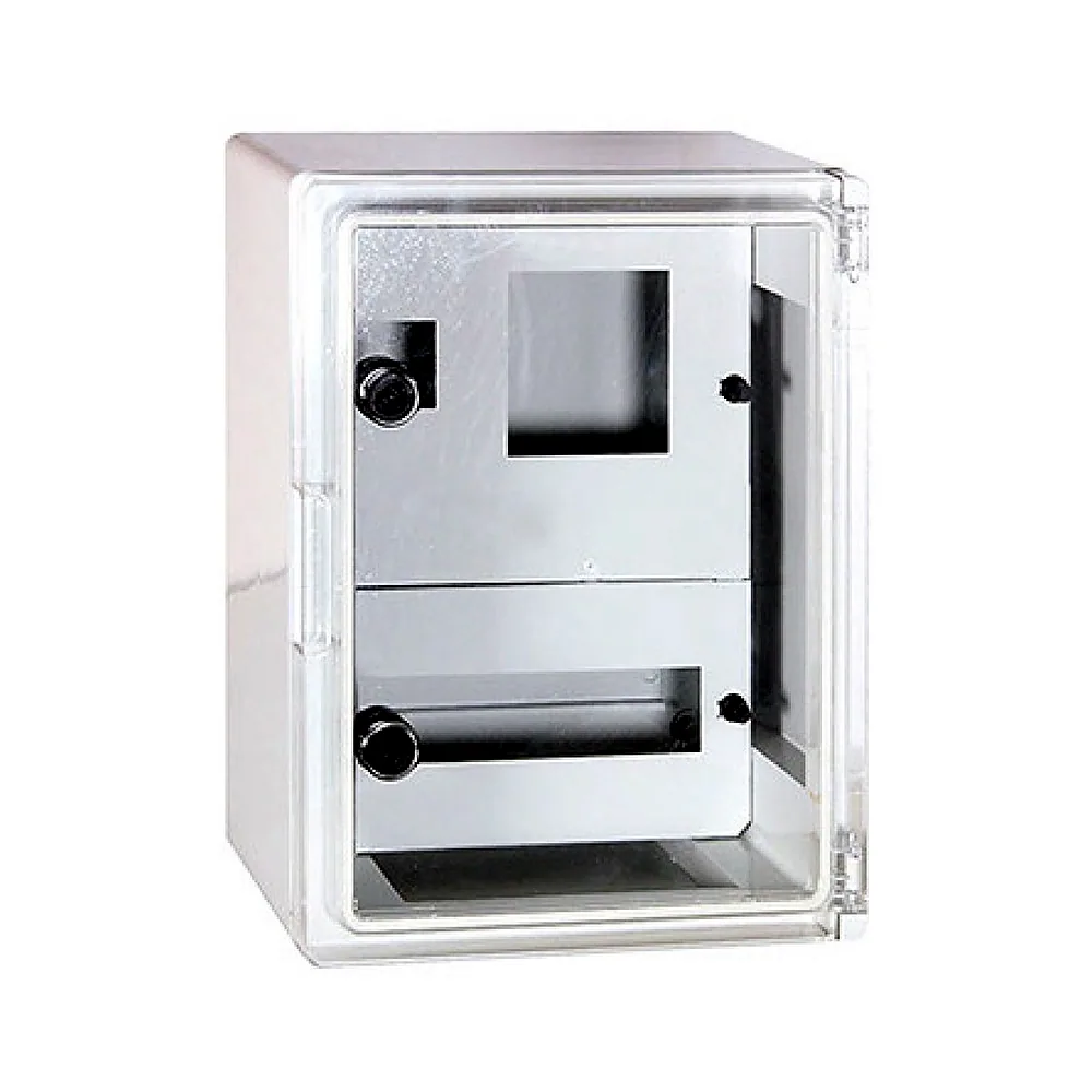 Шафа удароміцна з АБС-пластика e.plbox.250.330.130.1f.2m.tr, 250х330х130мм, IP65 з прозорими дверцятами,  панеллю під 1 - фазний лічильник та 2 модулі
