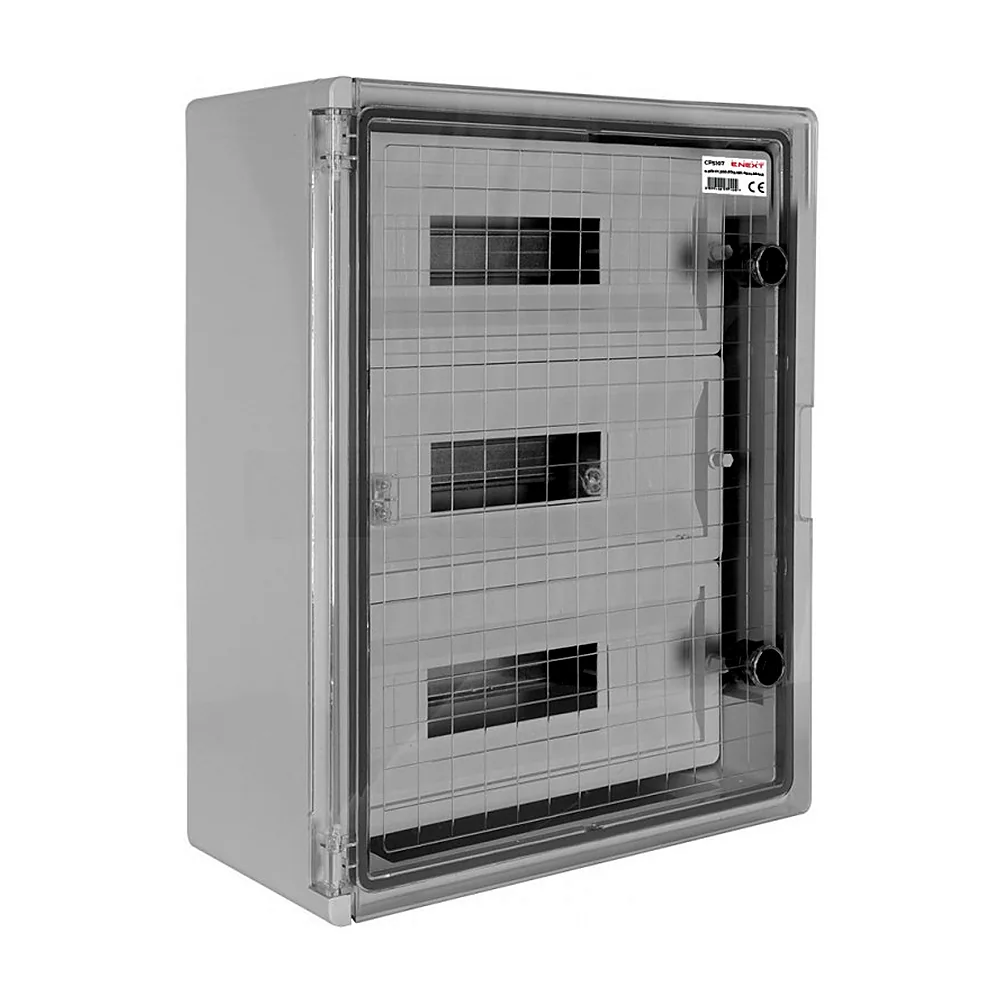 Шафа удароміцна з АБС-пластика e.plbox.350.500.195.45m.tr, 350х500х195мм, IP65 з прозорими дверцятами та панеллю під 45 модулів