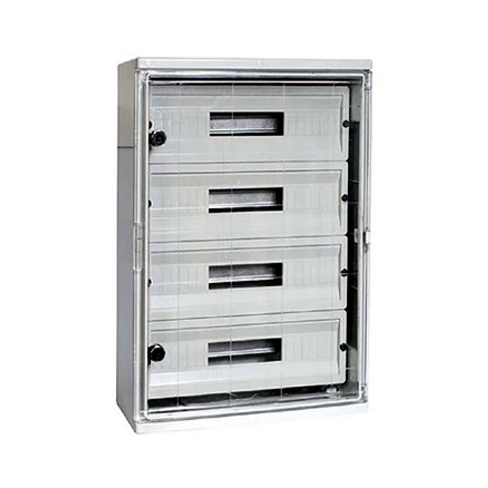 Шафа удароміцна з АБС-пластика e.plbox.400.500.175.54m.tr, 400х500х175мм, IP65 з прозорими дверцятами та панеллю під 54 модулі