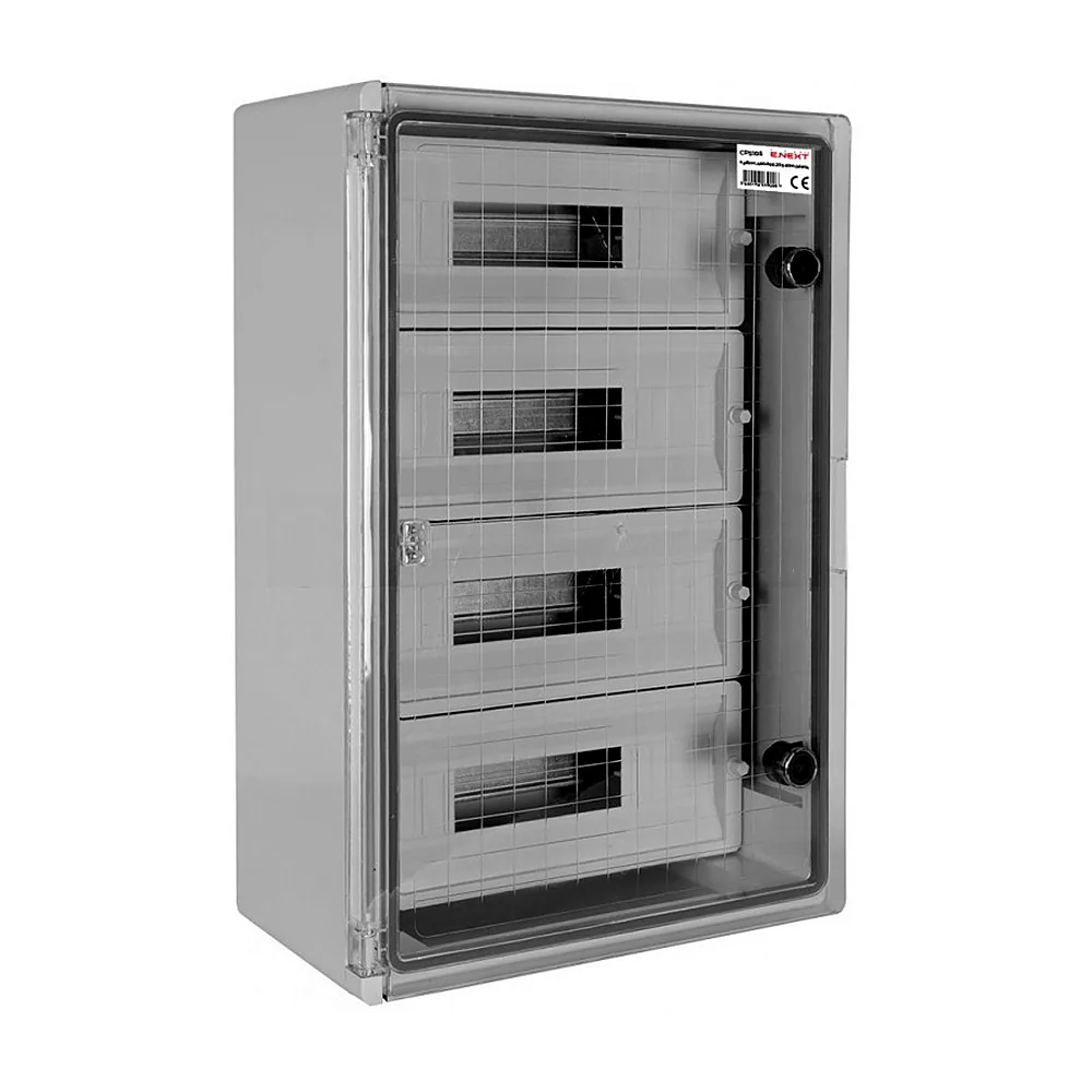 Шафа удароміцна з АБС-пластика e.plbox.400.600.200.60m.tr, 400х600х200мм, IP65 з прозорими дверцятами та панеллю під 60 модулів