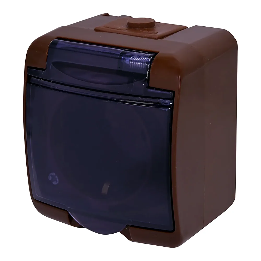 Розетка 1-я (Schuko) (коричн._димчата кришка) (IP54) RHE-1sd-KR, ETI
