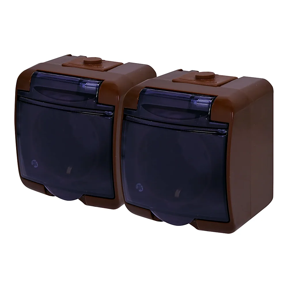 Розетка 2-я (Schuko) (коричн._димчата кришка) (IP54) RHE-2sd-KR, ETI