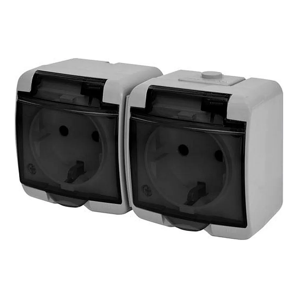 Розетка 2-я (Schuko) (сіра_димчата кришка) (IP54) RHE-2sd-SR, ETI