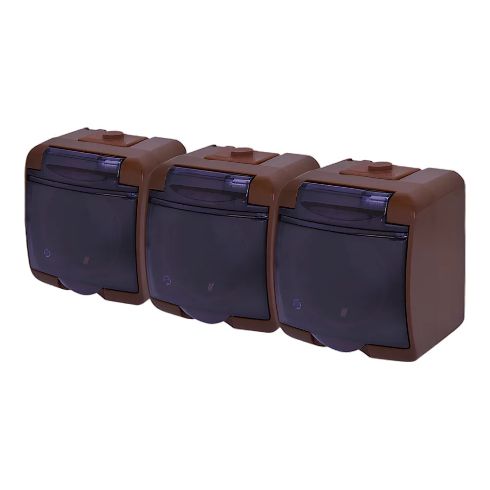 Розетка Schuko 3-постова з димчастою коричневою кришкою IP54 RHE-3sd-KR ETI 4668055