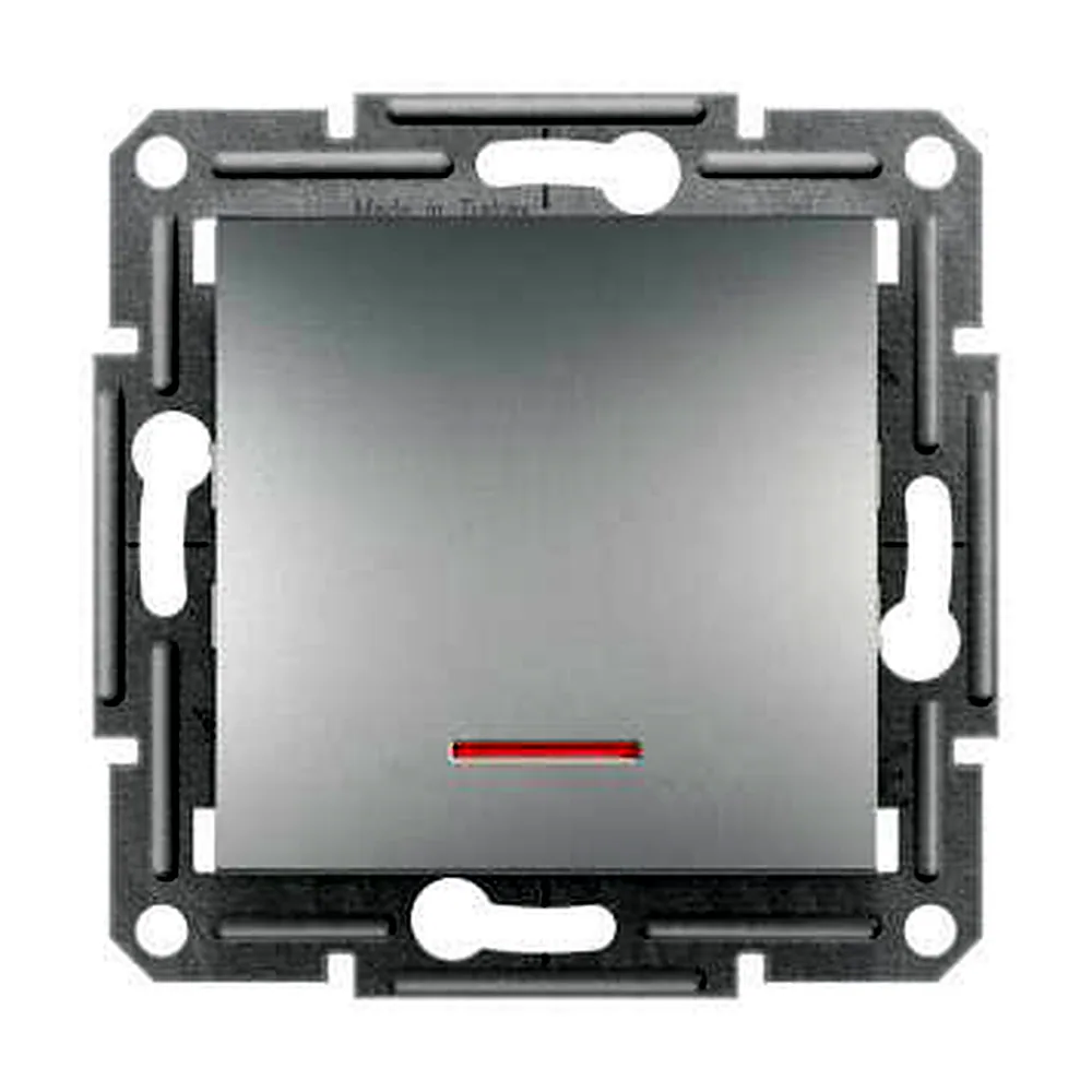 Кнопковий вимикач "Asfora" 1 кл. з індікатором, алюміній, EPH1600161, Schneider Electric