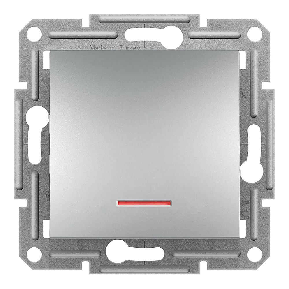 Кнопковий вимикач Asfora 1-клавішний з індикатором алюміній Schneider Electric EPH1600161