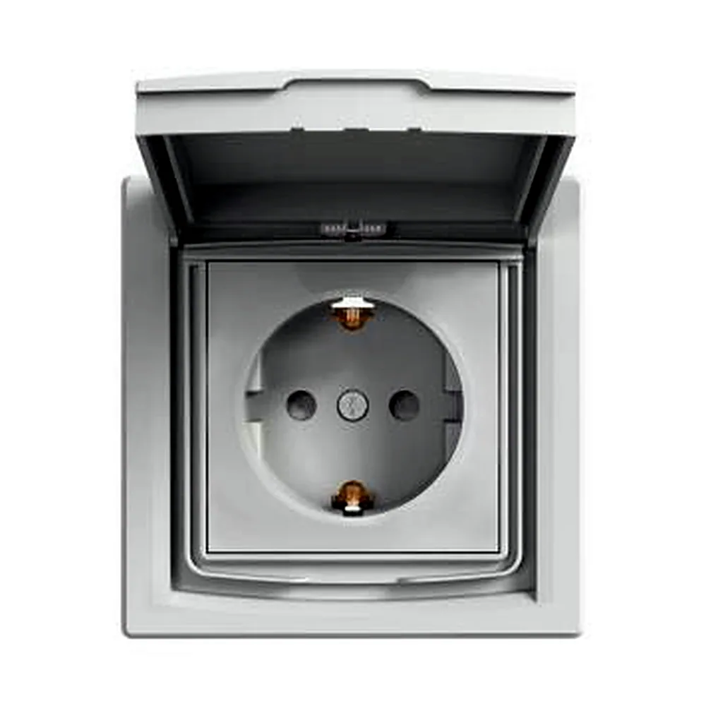 Розетка "Asfora" IP44 заземлення, шторки, кришка, алюміній, EPH3100361, Schneider Electric