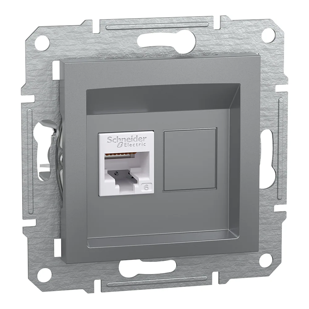 Розетка Asfora комп'ютерна 1xRJ45 категорія 6e неекранована сталь Schneider Electric EPH4700162