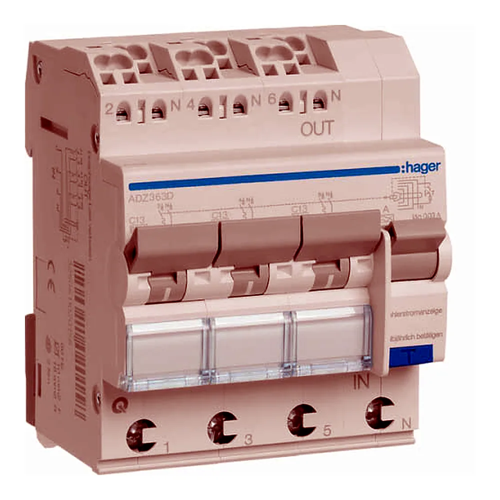 Диференційний автоматичний вимикач 3x(1P+N) 6kA C-13A 30mA тип-А QuickConnect, Hager