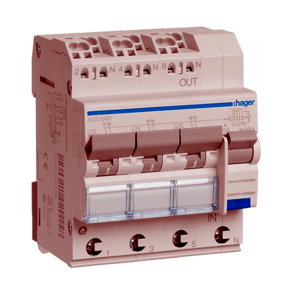 Диференційний автоматичний вимикач 3x(1P+N) 6kA C-16A 30mA тип-А QuickConnect, Hager