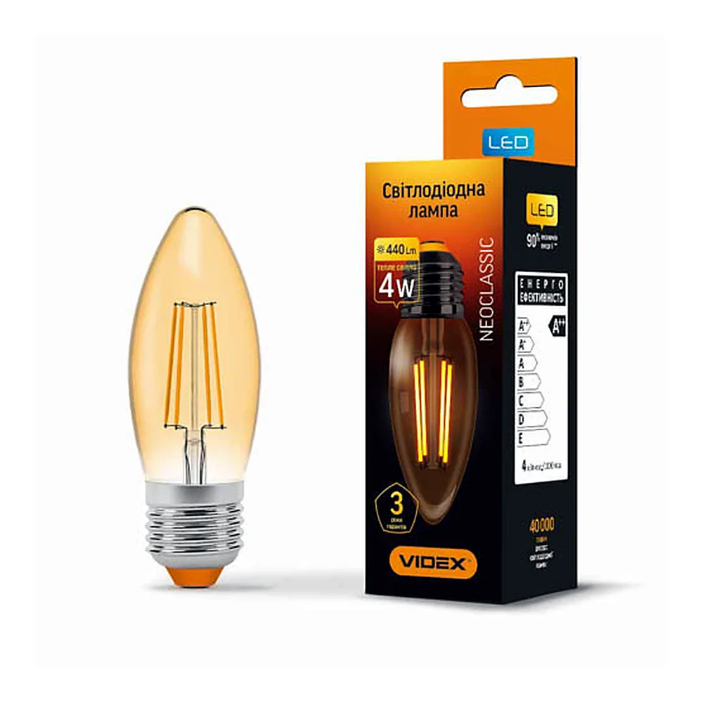 LED лампа VIDEX Filament C37FA 4W E27 2200K 220V