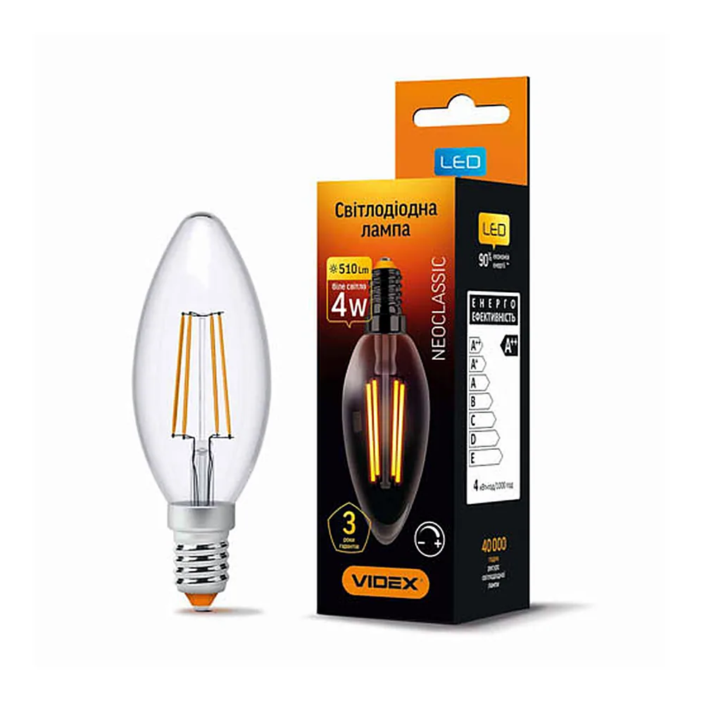 LED лампа VIDEX Filament C37FD 4W E14 4100K 220V