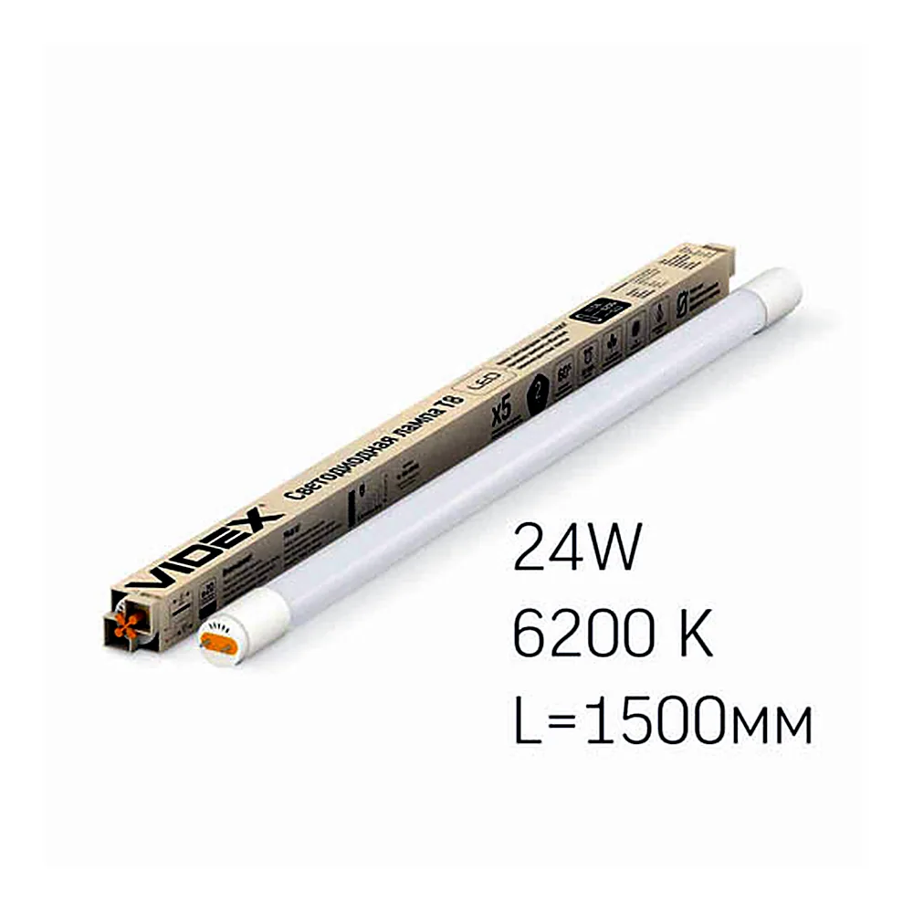 LED лампа VIDEX T8 24W 1.5M 6200K 220V, матовая