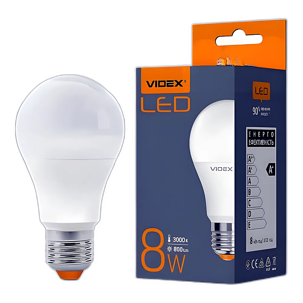 LED лампа VIDEX A60e 8W E27 3000K 220V