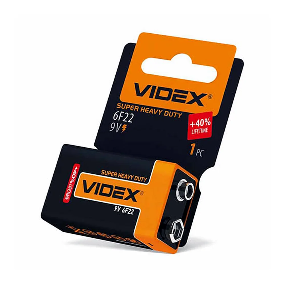 Батар.сольова Videx 6F22/9V (Крона) 1pcs SHR CARD (24/480)