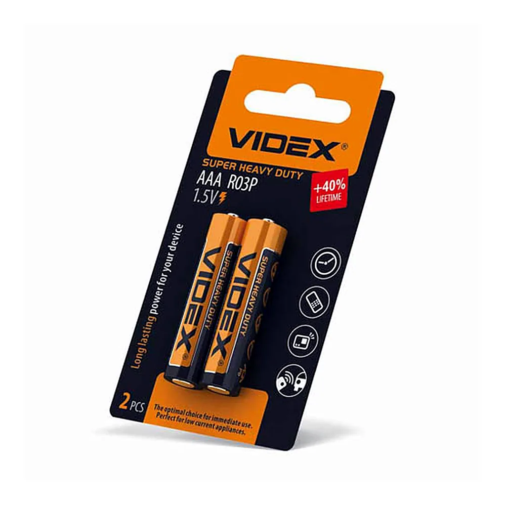 Батарейка сольова Videx R03P/AAA 2pcs SMALL BLIST (48/1440)