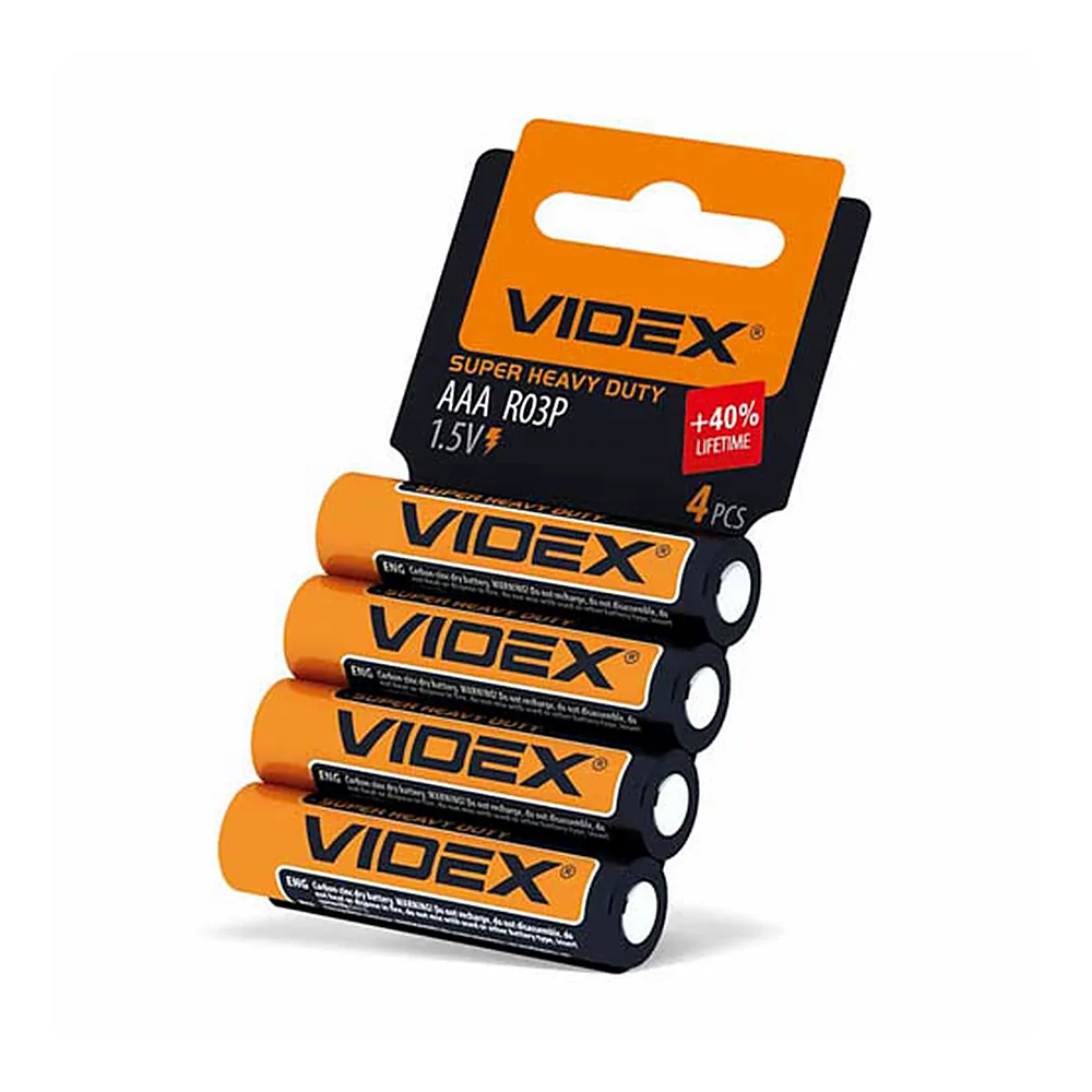 Батарейка сольова Videx R03P/AAA 4pcs SHRINK CARD (60/1440)