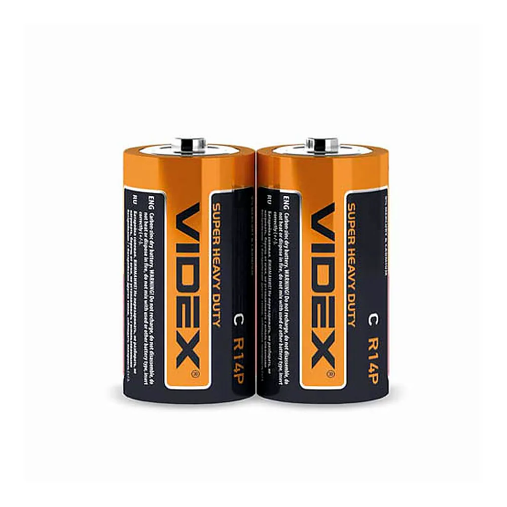 Батарейка сольова Videx R14P/C 2pcs SHRINK (24/480)