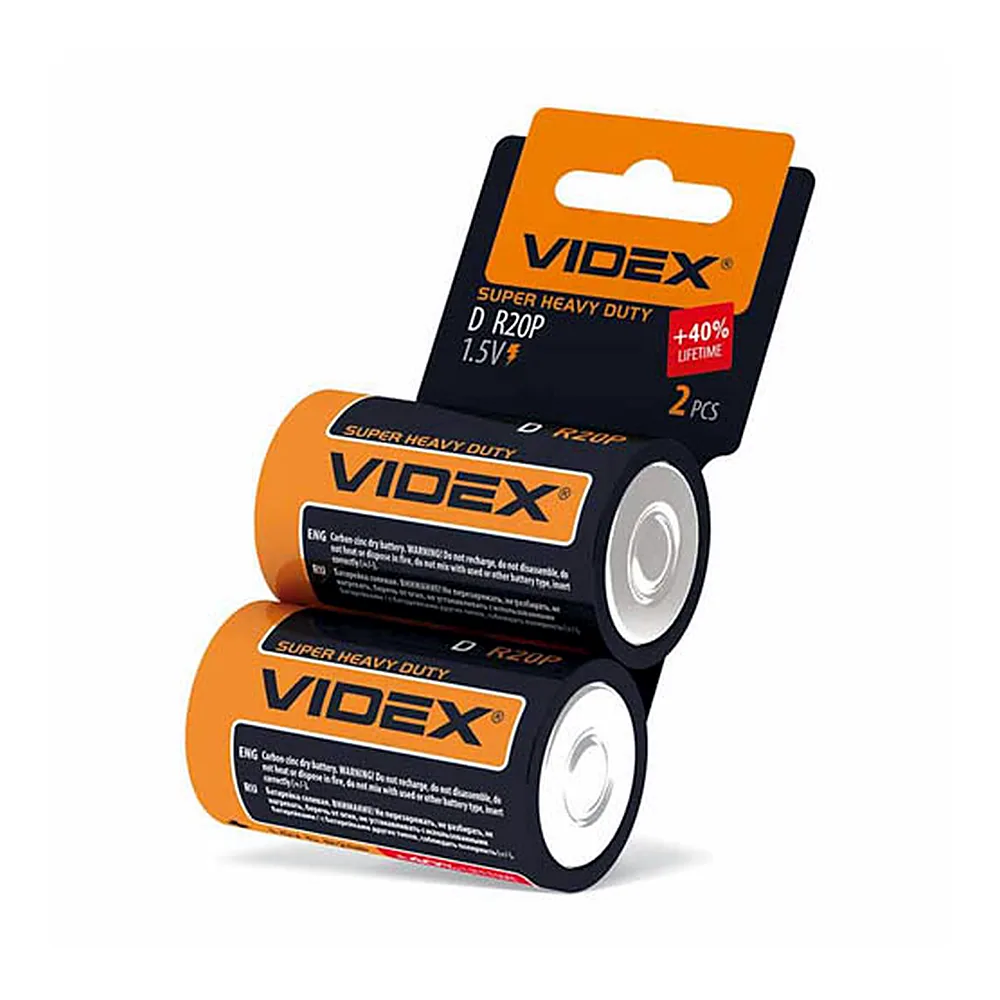 Батарейка сольова Videx R2OP/D 2pcs SHRINK CARD (24/288)
