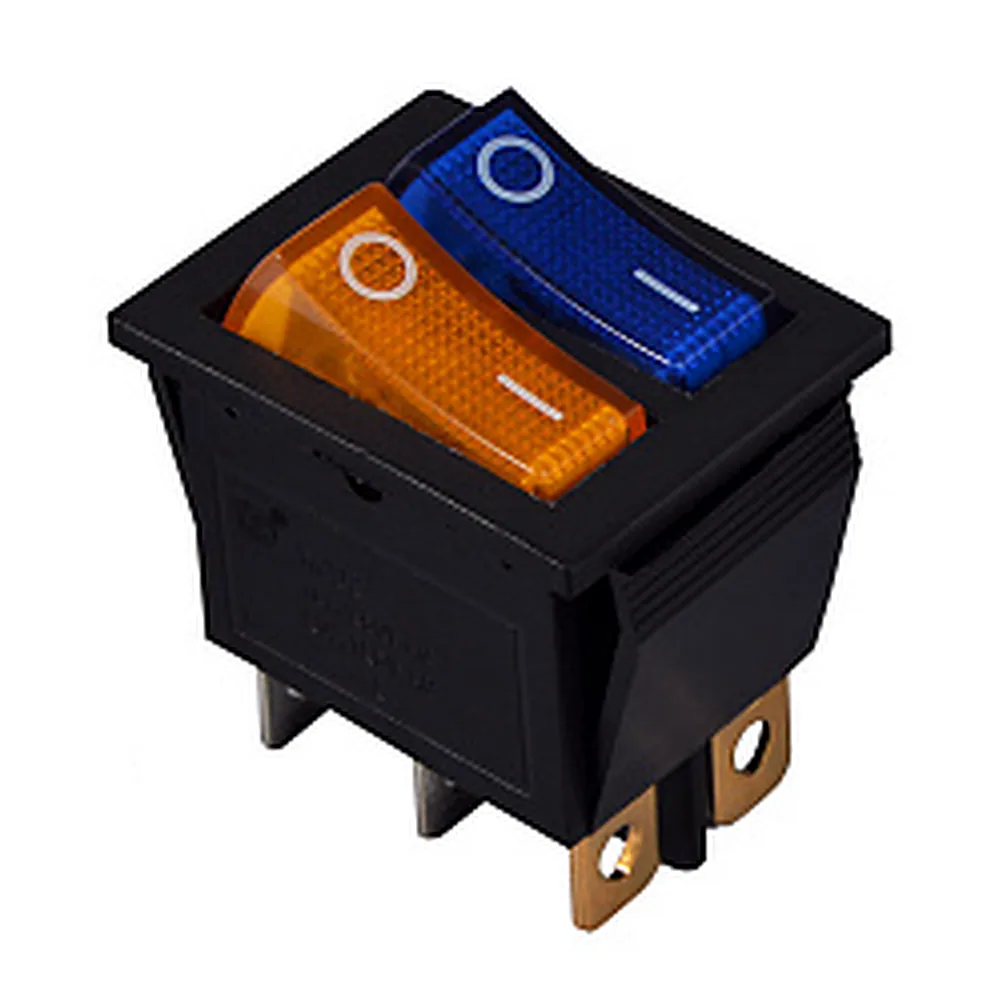 KCD2-2101N Перемикач BL+YL/B 2 клав. з підсвіткою (жовтий+синій), АсКо