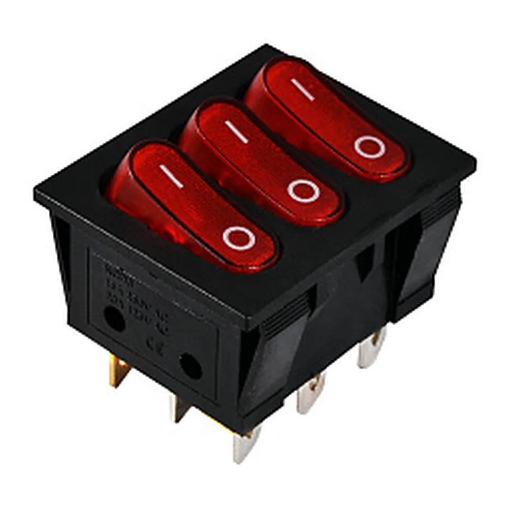 KCD2-3101N Перемикач R/B 3 клав. з підсвіткою (червоний), АсКо