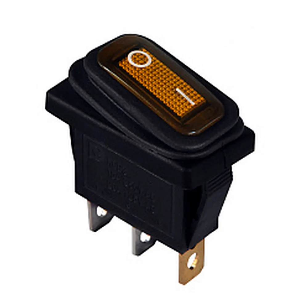 KCD3-101WN Перемикач YL/B 1 клав. з підсв. і захистом (жовтий), АсКо