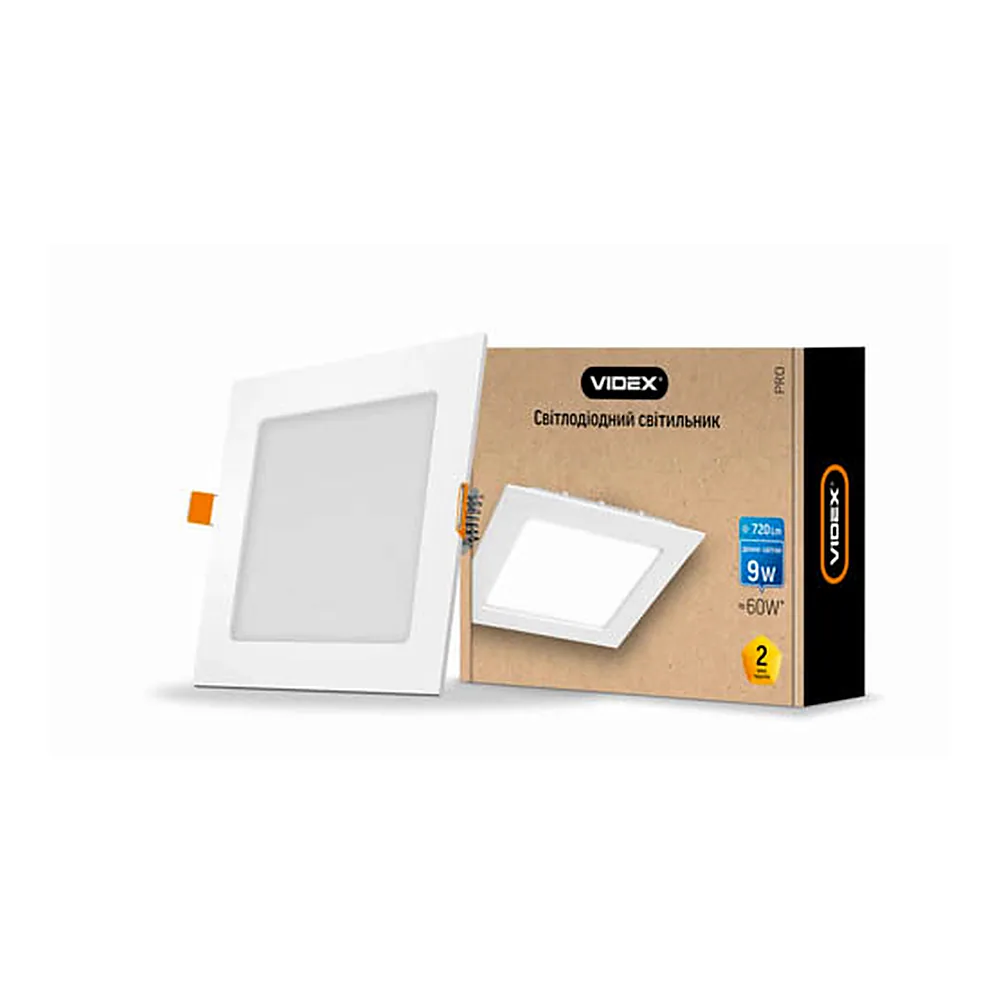 LED світильник внутрішній квадрат VIDEX 9W 5000K 220V